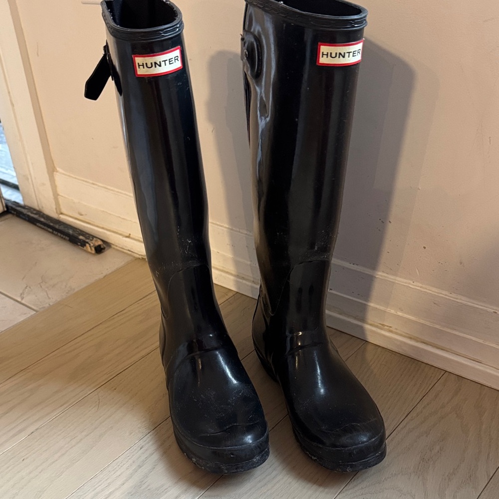Hunter Glossy Black Tall Boots